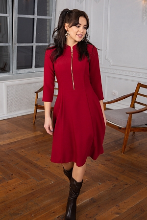 Флим, приталенное платье с расклешенной юбкой, бордовый цвет